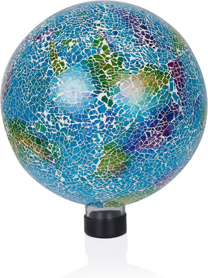 Alpine Corporation 10" Diameter Indoor/Outdoor Glass Mosaic Gazing Globe Yard Decoration, Purple Pearlized Petals Design