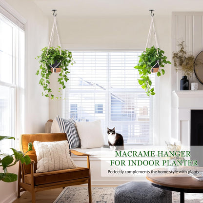 10 Inch Hanging Planters for Indoor Plants, 2 Pack Self Watering Hanging Baskets Flower Pots with Drainage Hole, Visual Reservoir & 2 Kinds of Plant Hanger for Outdoor Garden Home Decor (White)