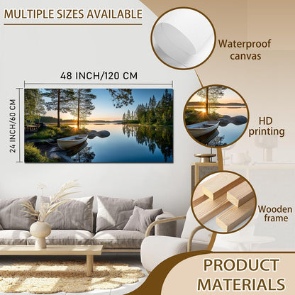 SSNEEKNDG Large Green Landscape Canvas Wall Art for Living Room Forest Lake Sunset Canvas Prints Nature Scenery Artwork for Bedroom Office Home Decor Ready to Hang 20x40 Inch