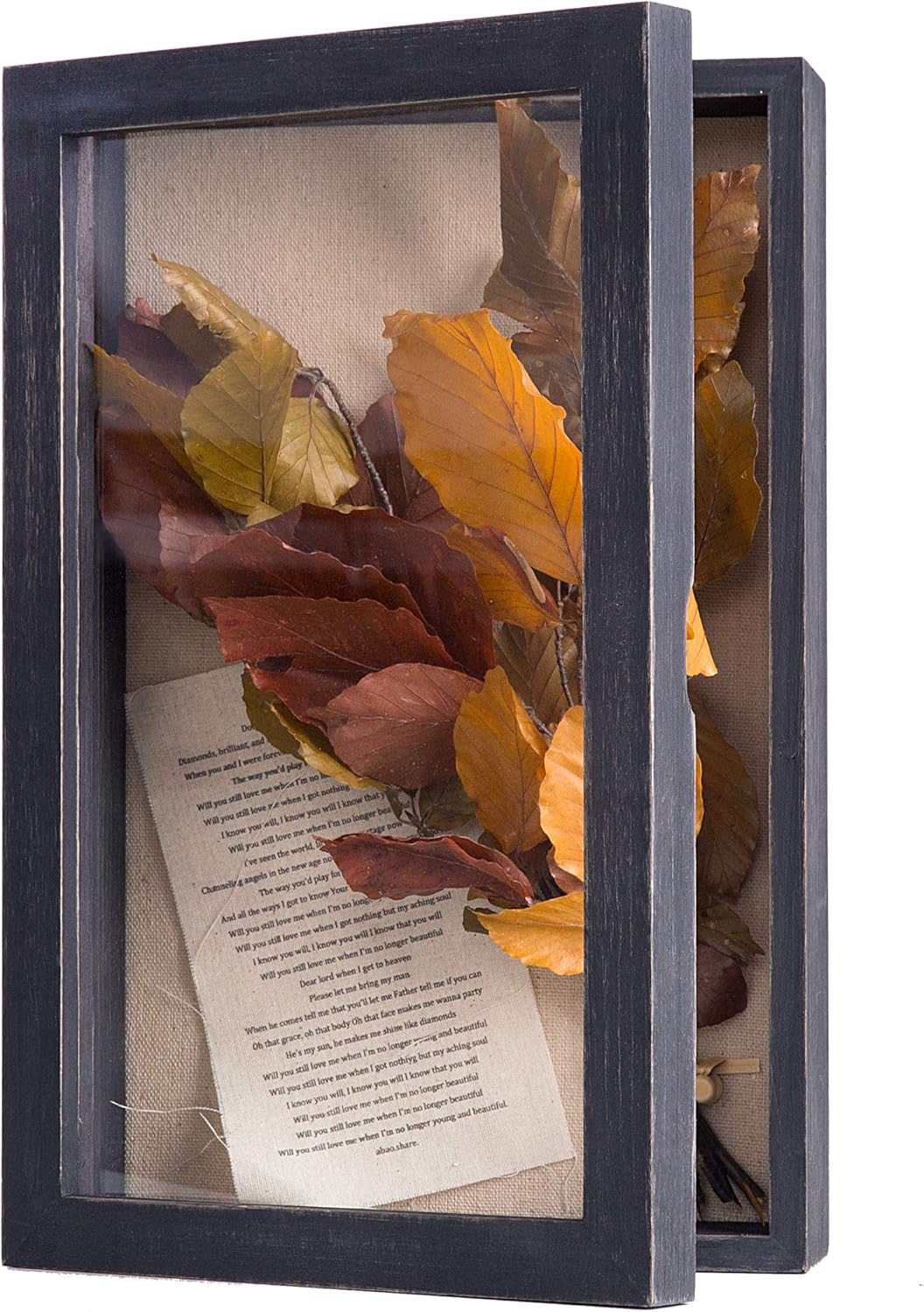 Freezing point Shadow Box Frame 8x8 Shadow Boxes Display Case with Linen Back Memorabilia Awards Medals Bouquet Photos Picture Badge Wedding Memory Box for Keepsakes Carbonized Small Pin Board
