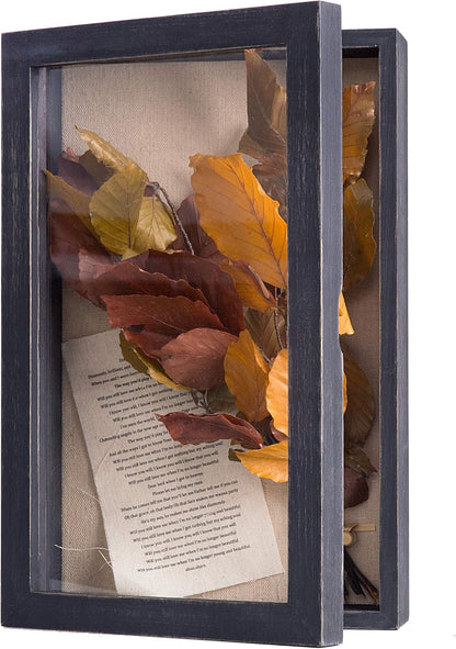 Freezing point Shadow Box Frame 8x8 Shadow Boxes Display Case with Linen Back Memorabilia Awards Medals Bouquet Photos Picture Badge Wedding Memory Box for Keepsakes Carbonized Small Pin Board