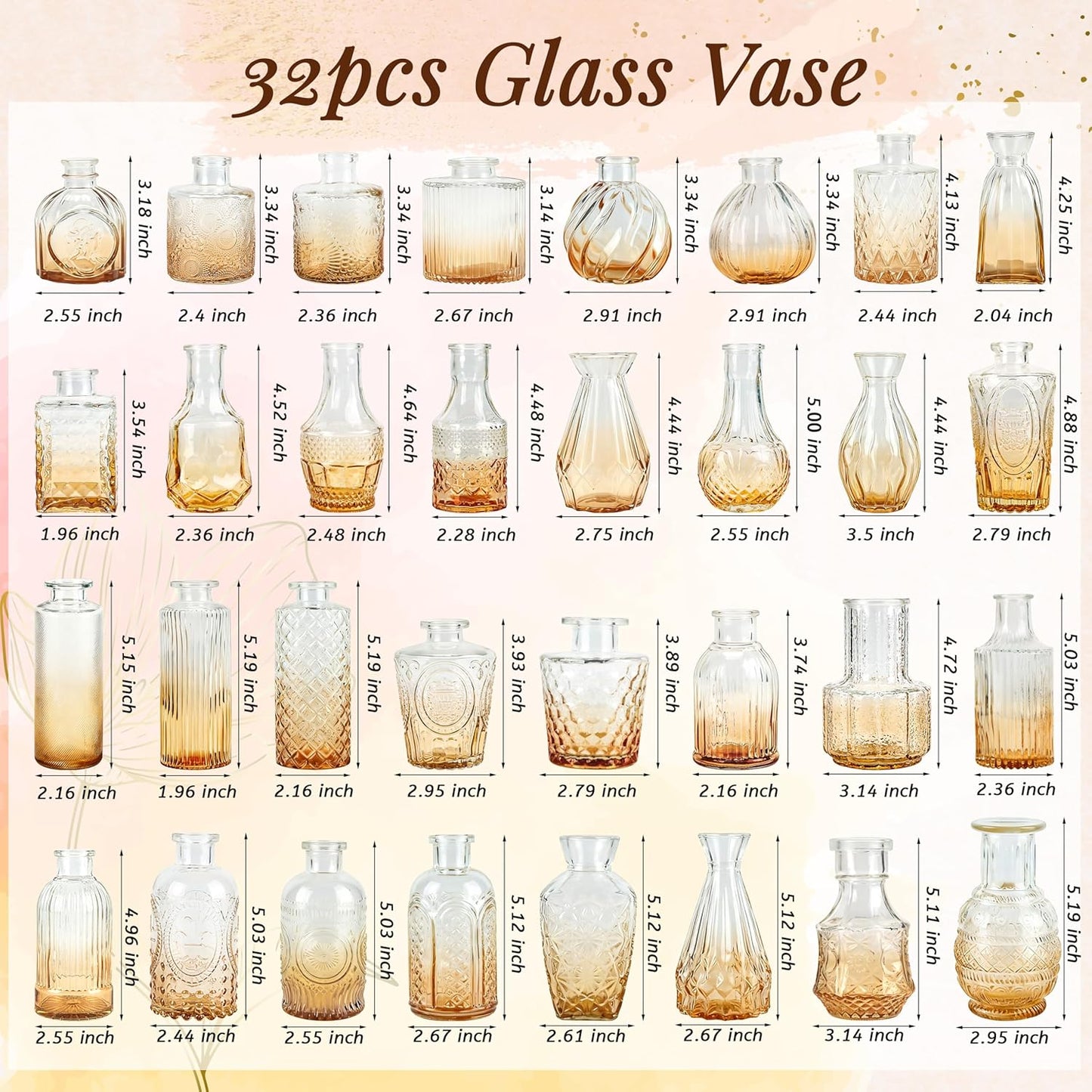 Der Rose Glass Bud Vases Set of 32 Small Clear Flower Vases for Rustic Wedding Centerpieces Table Decorations and Home Office Decor(Clear)