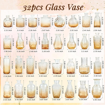 Der Rose Glass Bud Vases Set of 32 Small Clear Flower Vases for Rustic Wedding Centerpieces Table Decorations and Home Office Decor(Clear)