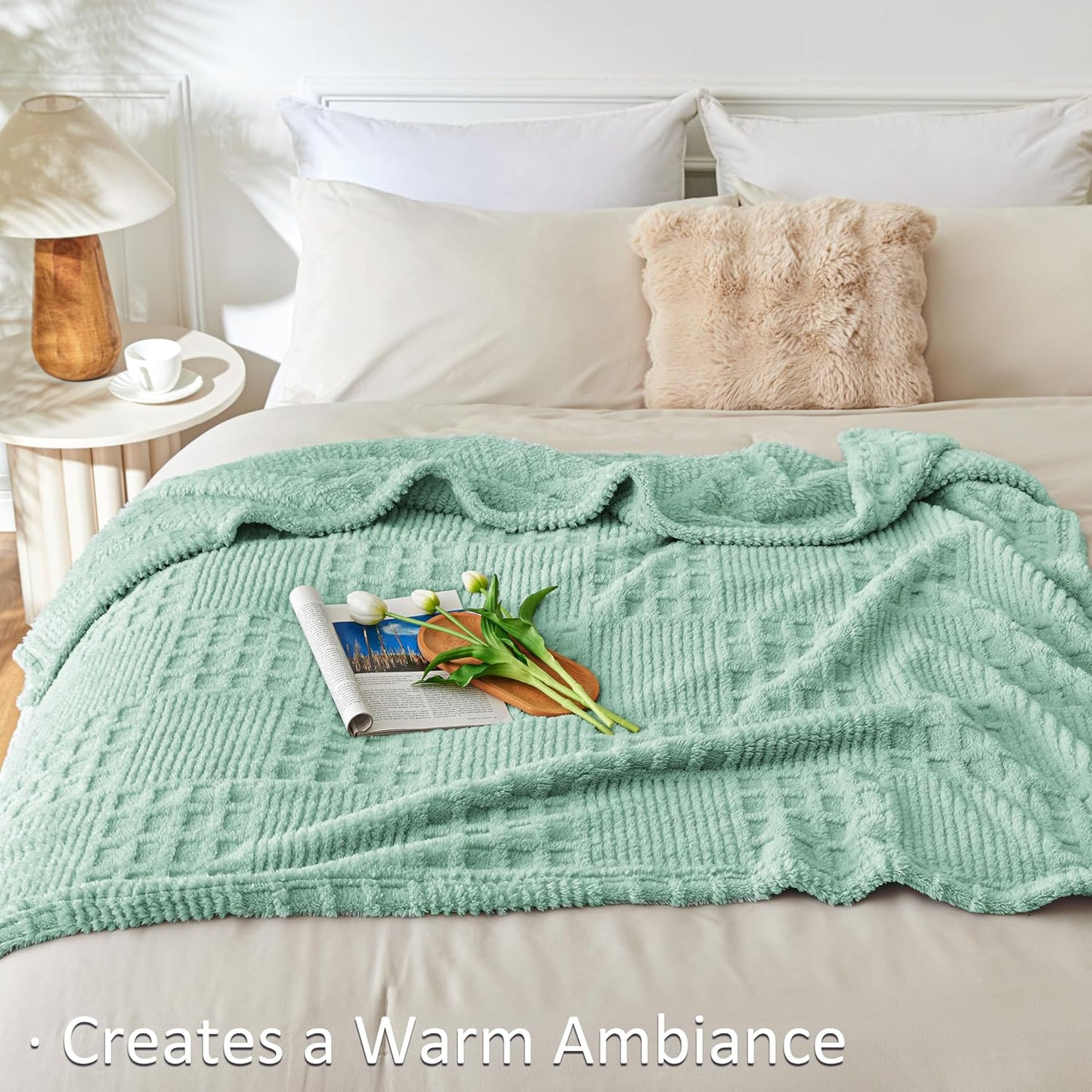 EXQ Home Fleece Throw Blanket for Couch or Bed - 3D Imitation Turtle Shell Jacquard Decorative Blankets - Cozy Soft Lightweight Fuzzy Flannel Blanket Suitable for All Seasons(50"×60",Beige)