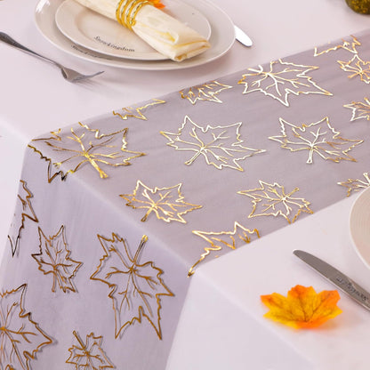 Snowkingdom 2 Pieces Gold Table Runner, Sequin Glitter Foil Metallic Thin Mesh Runner Roll 11"x108", Gold Table Decorations for Event Party, Wedding, Birthday Party, Christmas
