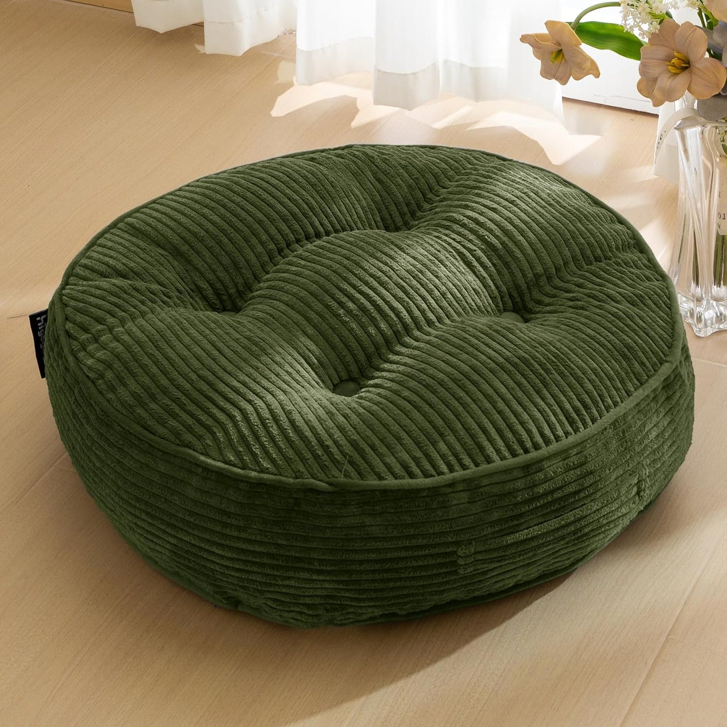 HIGOGOGO 6" Extra Thick Floor Pillow Cushion for Adults, Meditation Cushion Pillow, Large Square Floor Sitting, Tufted Corduroy Cover, for Tatami Living Room or Yoga, 22x22 Inch, 2Pack, Dark Grey