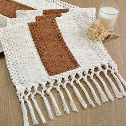 FEXIA Boho Table Runner for Thanksgiving Fall Christmas Home Decor with Tassels 72 Inches Long Pottery barn Furniture Farmhouse Rustic Macrame Burlap Table Decoration for Living Room (12x72 Inches)