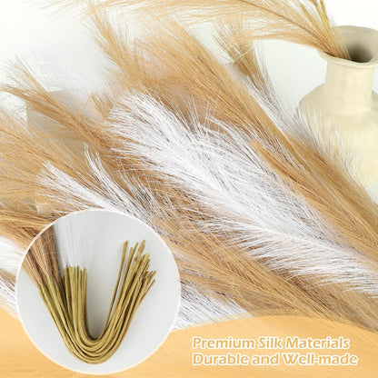 Pampas Grass Decor 30 Pcs 21.7 Inch Faux Brown Pampas Grass Bulk Artificial Dried Flowers Small Vase Filler Pompas Grass.