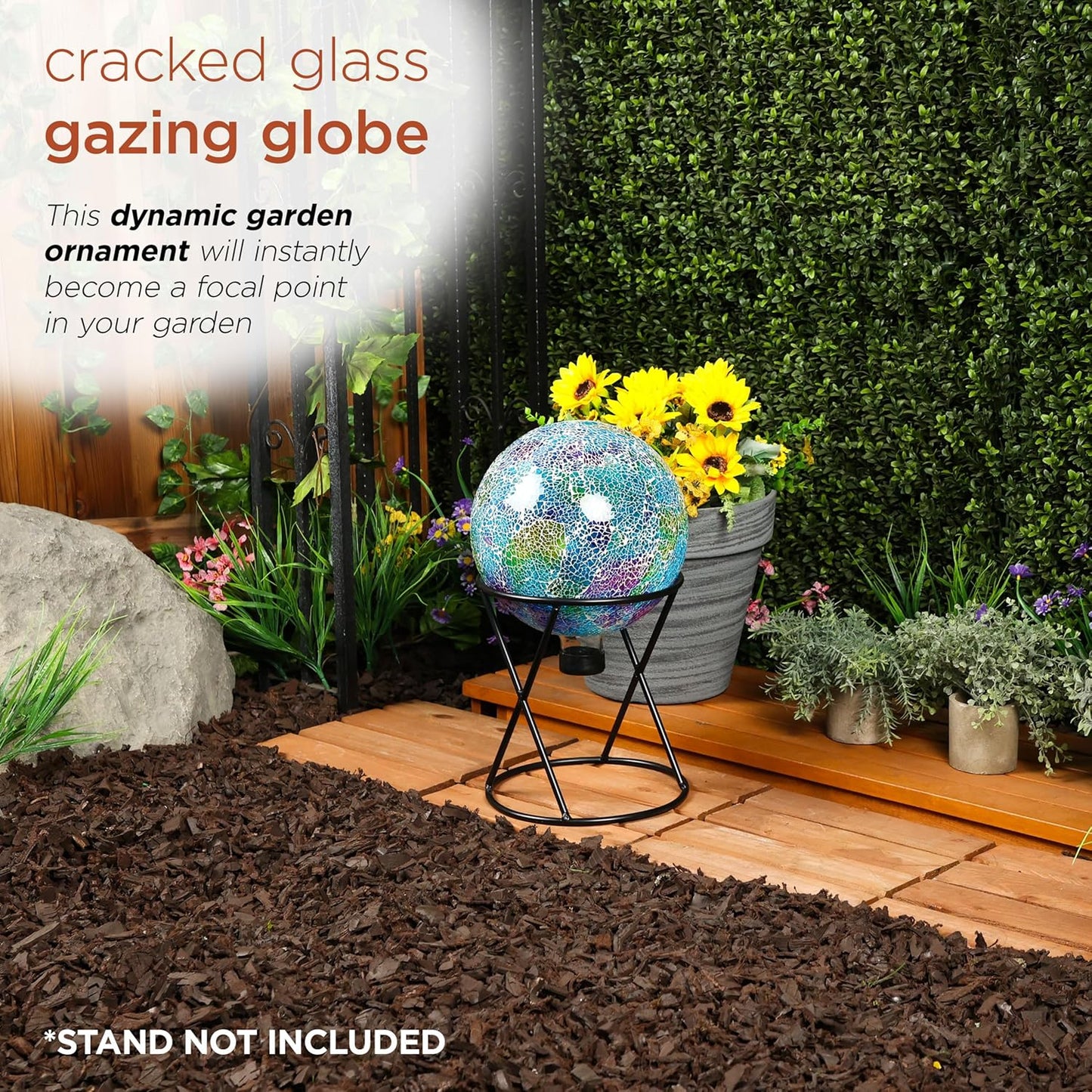 Alpine Corporation 10" Diameter Indoor/Outdoor Glass Mosaic Gazing Globe Yard Decoration, Purple Pearlized Petals Design