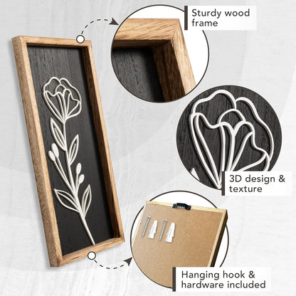 3D Floral Green Wall Art (Set of 2) Lightweight, Wooden Ready-to-Hang Boho Framed Wall Art for Bathroom, Bedroom, Living Room or Office – Premium Sage Green Farmhouse Decor – Gift-Boxed