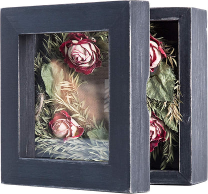 Freezing point Shadow Box Frame 8x8 Shadow Boxes Display Case with Linen Back Memorabilia Awards Medals Bouquet Photos Picture Badge Wedding Memory Box for Keepsakes Carbonized Small Pin Board