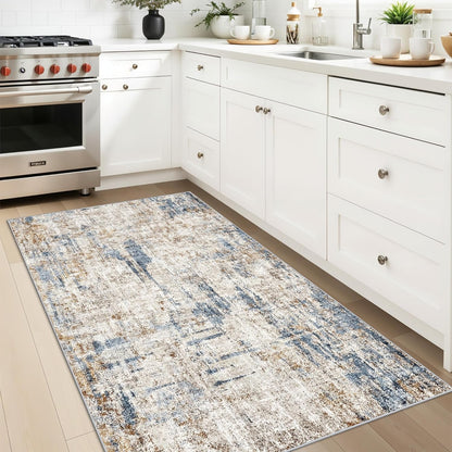 2x3 Washable Non-Slip Area Rug - Soft Low Pile Throw Rug for Kitchen Entryway Bedroom - Modern Indoor Door Mat with Rubber Backing (Beige Grey) - Colors A