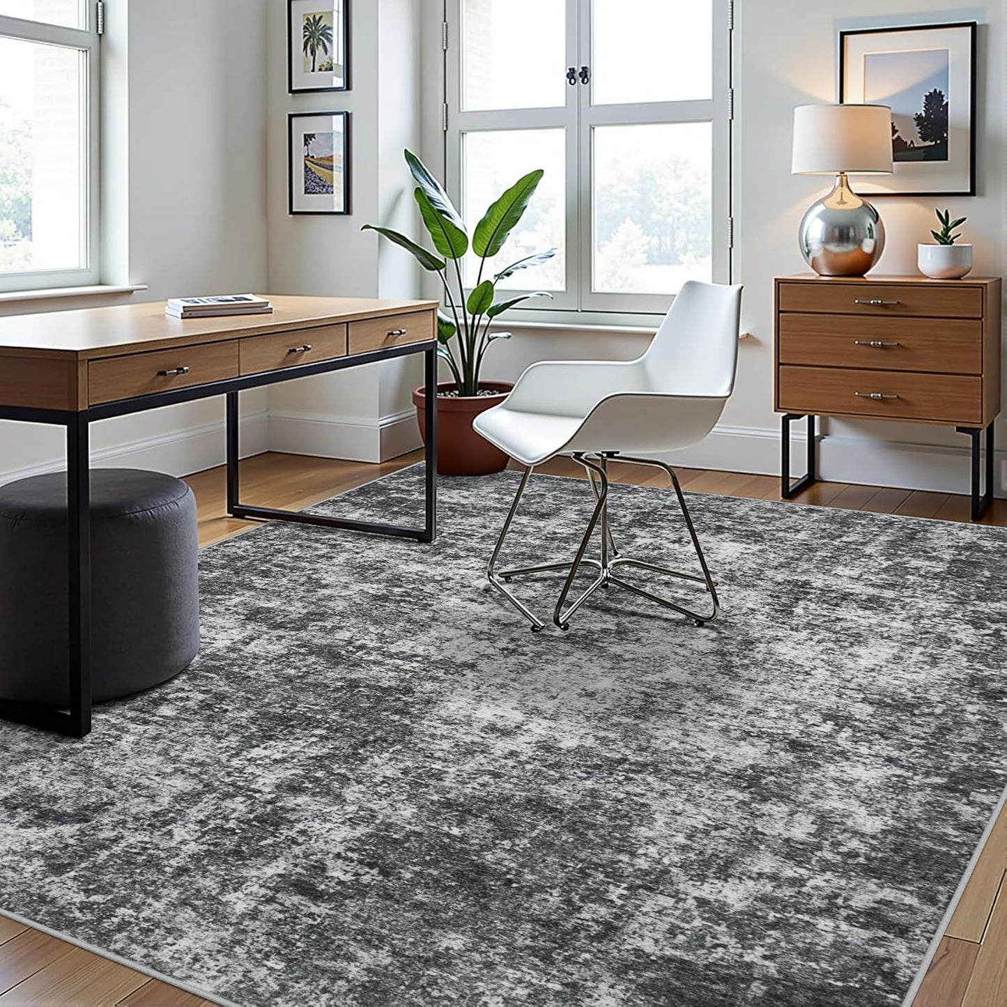 8x10 Area Rugs for Living Room Rug Washable: Abstract Large Rug for Dining Room Bedroom Carpet Non Slip 8 by 10 Indoor Modern Nursery Home Office Blue Grey