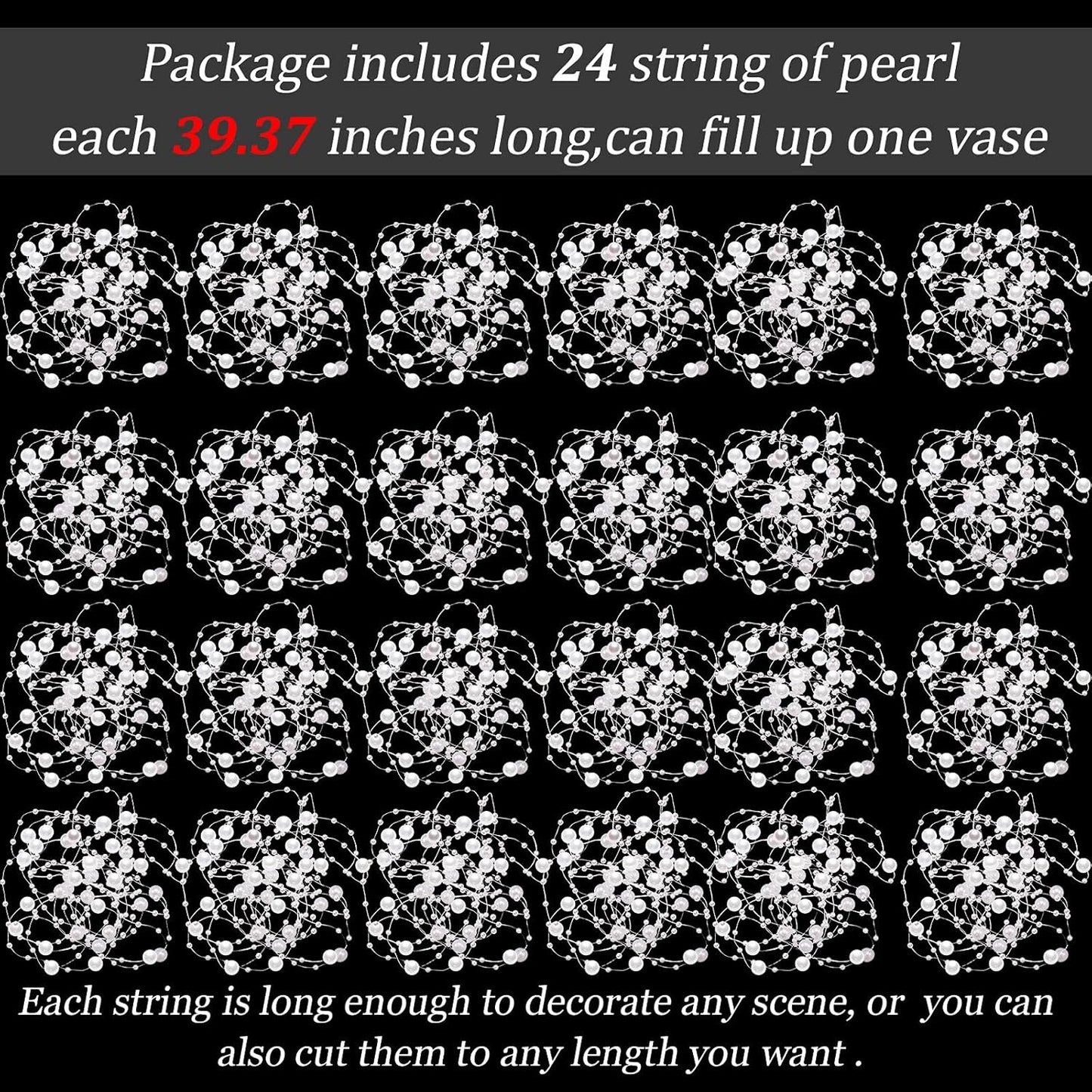 Tondiamo 24 Pcs Artificial Pearl String for Floating Candle Faux Pearls Beads String Garland Centerpiece Decoration for Vases Filler Wedding Spring Holiday Party Decor(Gold)