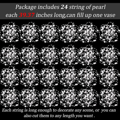 Tondiamo 24 Pcs Artificial Pearl String for Floating Candle Faux Pearls Beads String Garland Centerpiece Decoration for Vases Filler Wedding Spring Holiday Party Decor(Gold)