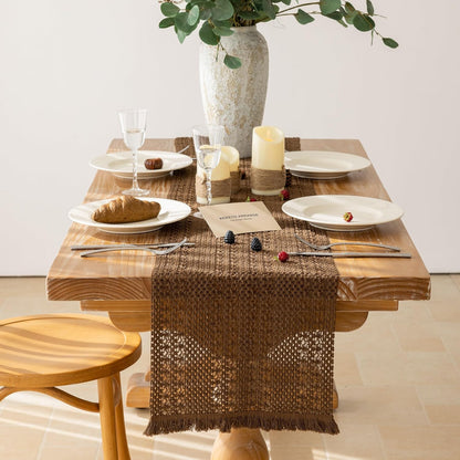 Keketoarrange Boho Sage Green Table Runner for Summer Home Decorations 12x72 Inches Farmhouse Small Macrame Woven Burlap Rustic Coffee Dresser Dining Kitchen Centerpiece Bohemian Decor