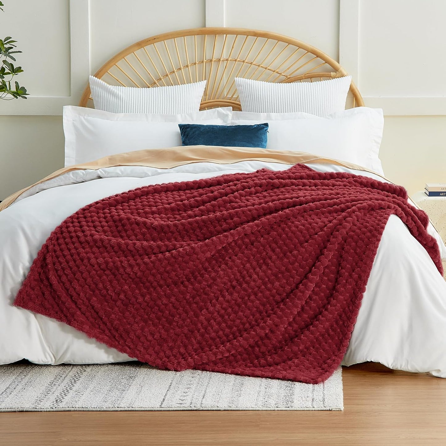 EXQ Home Fleece Throw Blanket for Couch or Bed - 3D Imitation Turtle Shell Jacquard Decorative Blankets - Cozy Soft Lightweight Fuzzy Flannel Blanket Suitable for All Seasons(50"×60",Beige)