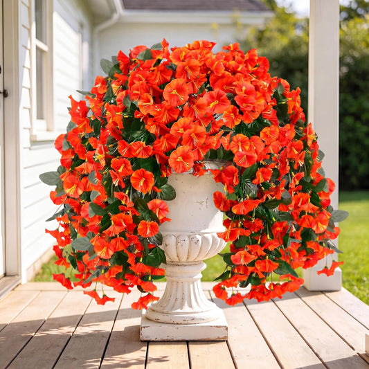 Sggvecsy Artificial Fake Hanging Flowers Plants for Outdoor Outside Spring Summer Decoration 2PCS Faux Silk UV Resistant Realistic Morning Glory Trailing Vines for Home Porch Patio Balcony(Purple)