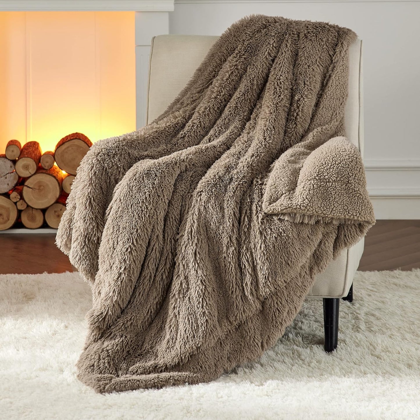 Bedsure GentleSoft Fluffy Fuzzy Faux Fur Throw Blanket for Couch, Soft Sherpa Fleece Cozy Gifts for Women, Plush Bed Blanket Room Decor for Men, Thick Warm Minky Teen Gifts Winter Bedding