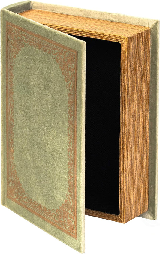 Decorative Vintage Book Shaped Trinket Storage Box- Green