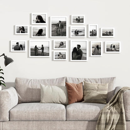 Venusmiles 15 Pack Picture Frames Collage Wall Decor, Gallery Frame Set for Wall Mounting or Tabletop Display, Multi Sizes Including 3pcs 8x10, 6pcs 5x7, 6pcs 4x6, Oak