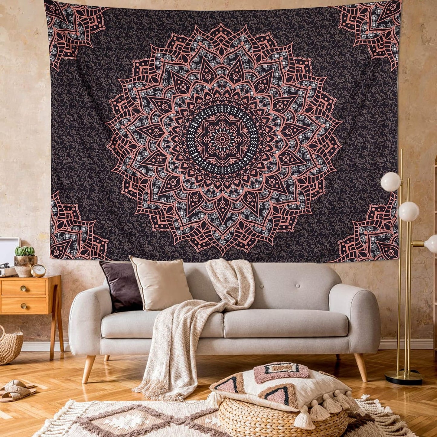 Black Mandala Tapestry Wall Hanging Psychedelic Wall Tapestry Aesthetic Indian Hippie Decor Bohemian Art Boho Home Decoration for Bedroom,Living Room,Dorm