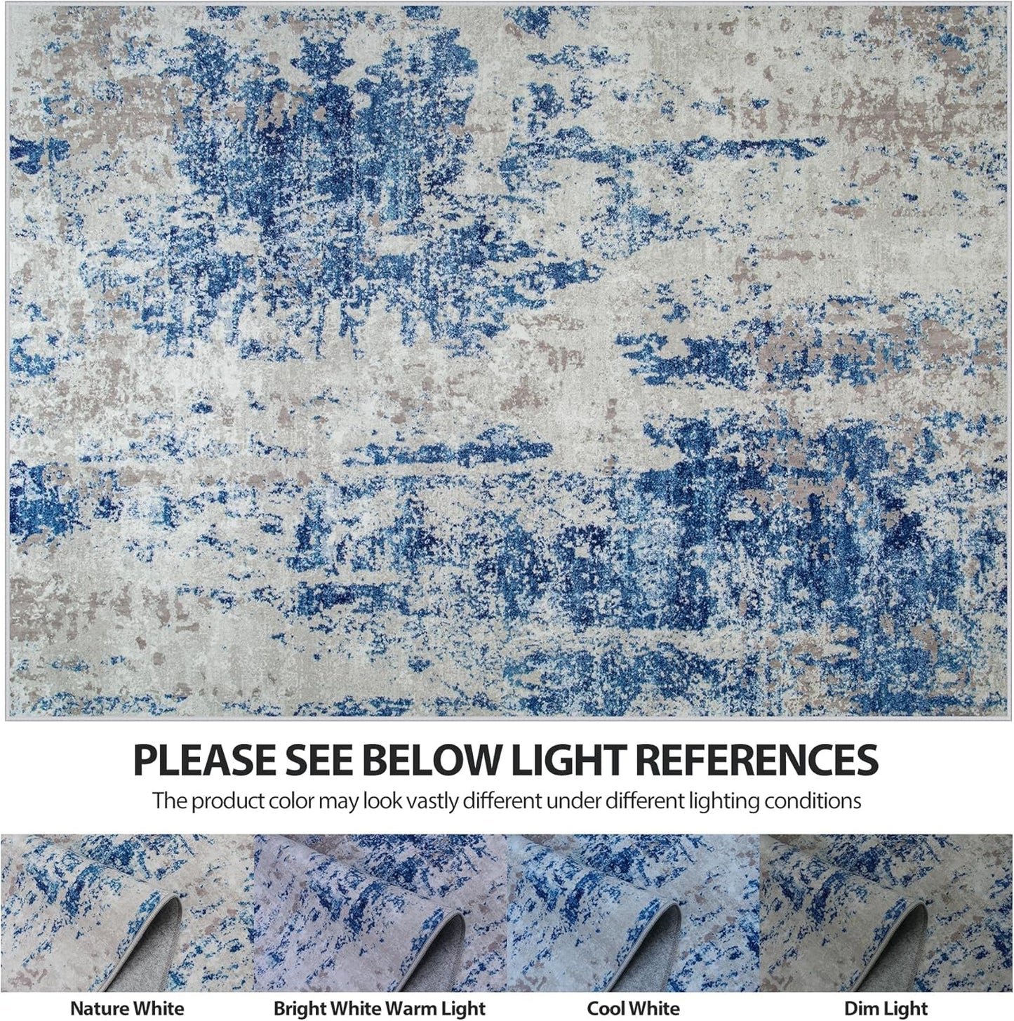 8x10 Area Rugs for Living Room Rug Washable: Abstract Large Rug for Dining Room Bedroom Carpet Non Slip 8 by 10 Indoor Modern Nursery Home Office Blue Grey