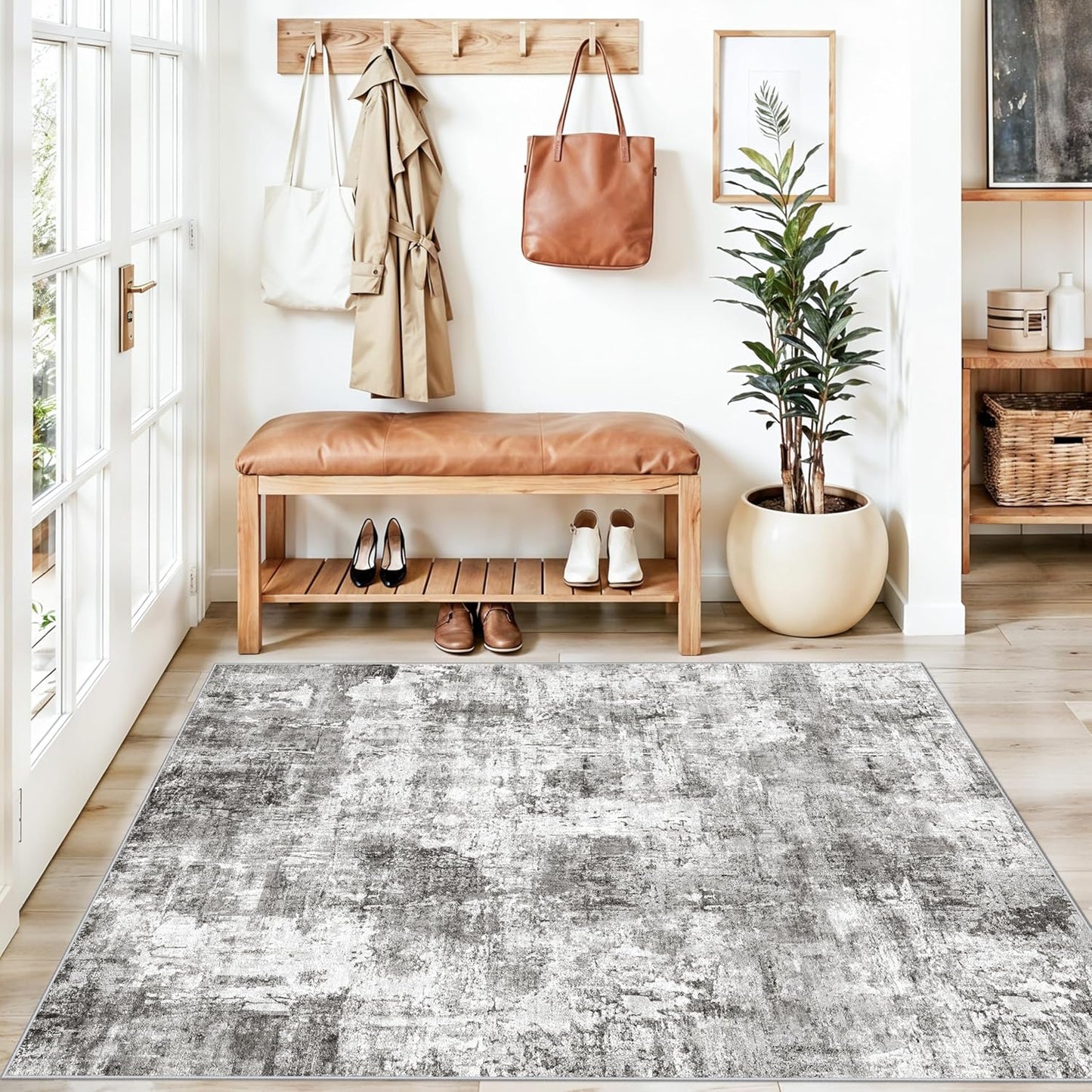 2x3 Washable Non-Slip Area Rug - Soft Low Pile Throw Rug for Kitchen Entryway Bedroom - Modern Indoor Door Mat with Rubber Backing (Beige Grey) - Colors A