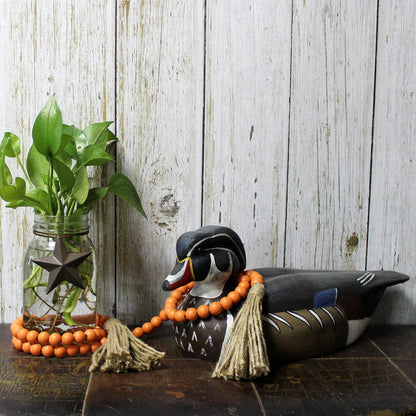 CVHOMEDECO. Wood Beads Garland with Tassels Farmhouse Rustic Wooden Prayer Bead String Wall Hanging Accent for Home Festival Decor. Mix Distressed