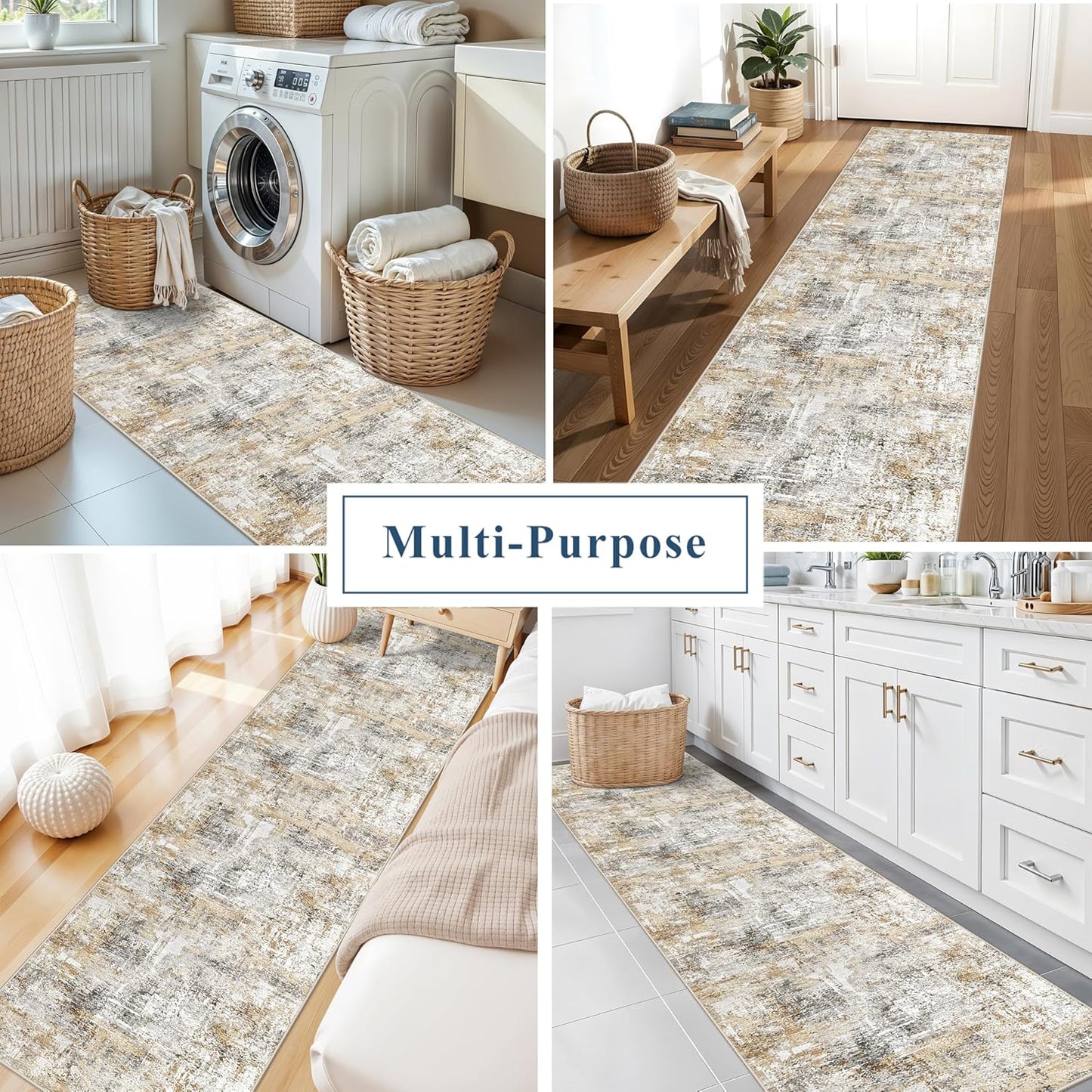 2x3 Washable Non-Slip Area Rug - Soft Low Pile Throw Rug for Kitchen Entryway Bedroom - Modern Indoor Door Mat with Rubber Backing (Beige Grey) - Colors A