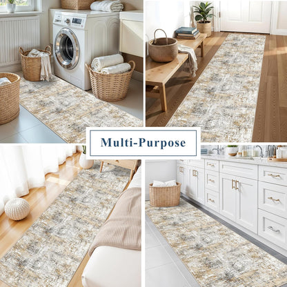 2x3 Washable Non-Slip Area Rug - Soft Low Pile Throw Rug for Kitchen Entryway Bedroom - Modern Indoor Door Mat with Rubber Backing (Beige Grey) - Colors A