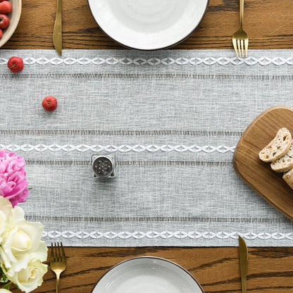 Artoid Mode Beige Rustic Cotton Linen Table Runner, Seasonal Embroidered Hollow Kitchen Dining Table Decoration for Home Party Decor 13x72 Inch