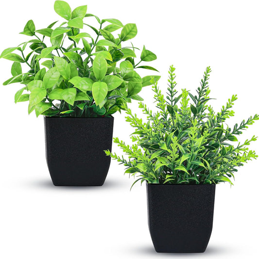 Der Rose 2 Pack Fake Plants Small Faux Artificial Small Potted Plants Indoor for Room Home Office Farmhouse Bathroom Decor