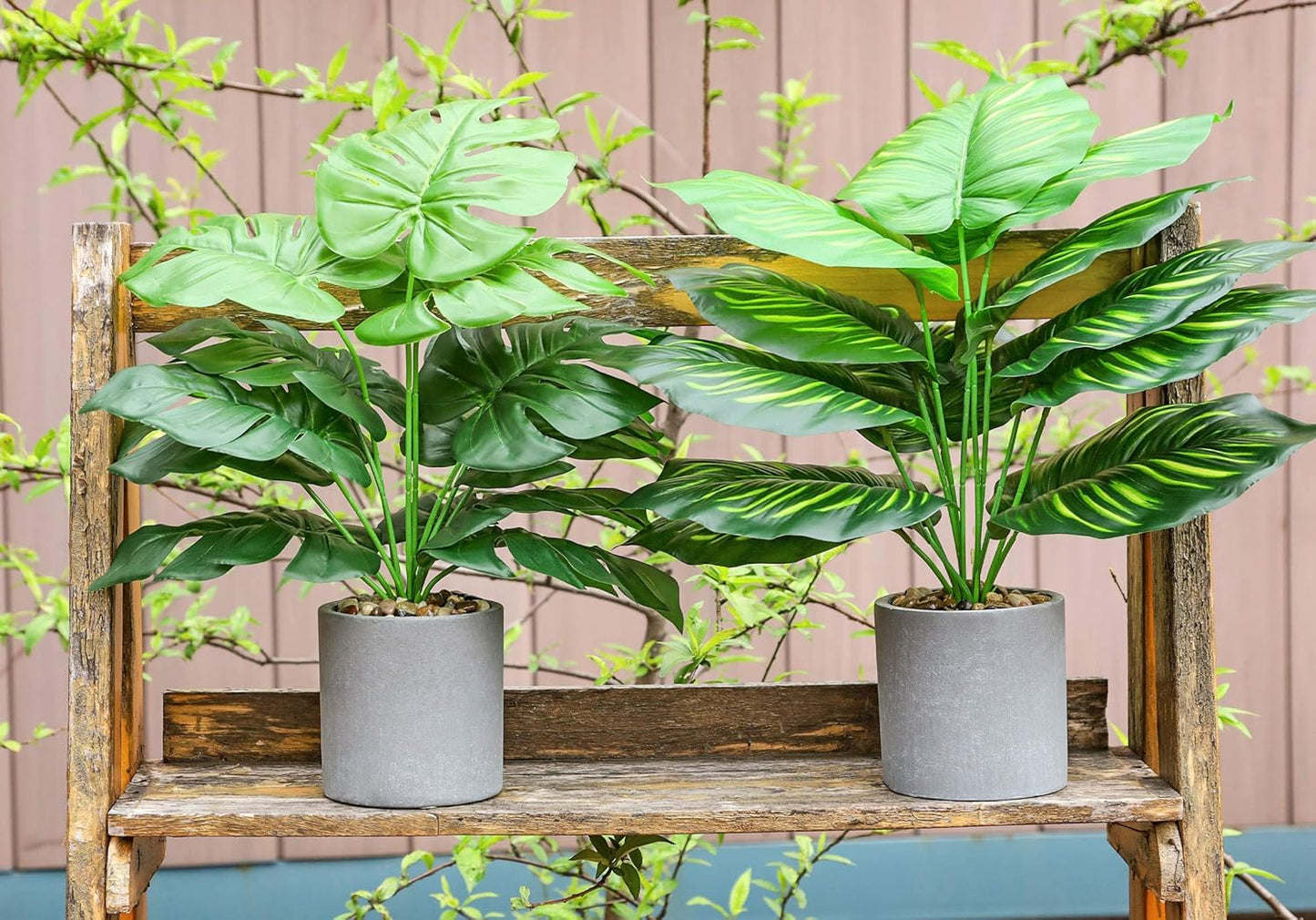 2pcs Fake Plants 16" Faux Plants Artificial Tropical Plants Indoor for Home Office Desk Kitchen Bathroom Table Shelf Decor