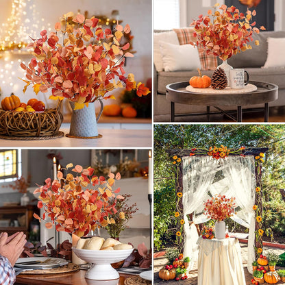 HNVNER 6 Bunches Artificial Eucalyptus Stems 24" Faux Eucalyptus Leaves Branches Silk Fake Green Foliage Artificial Plants Greenery for Flower Arrangement Home Wedding Party Decoration