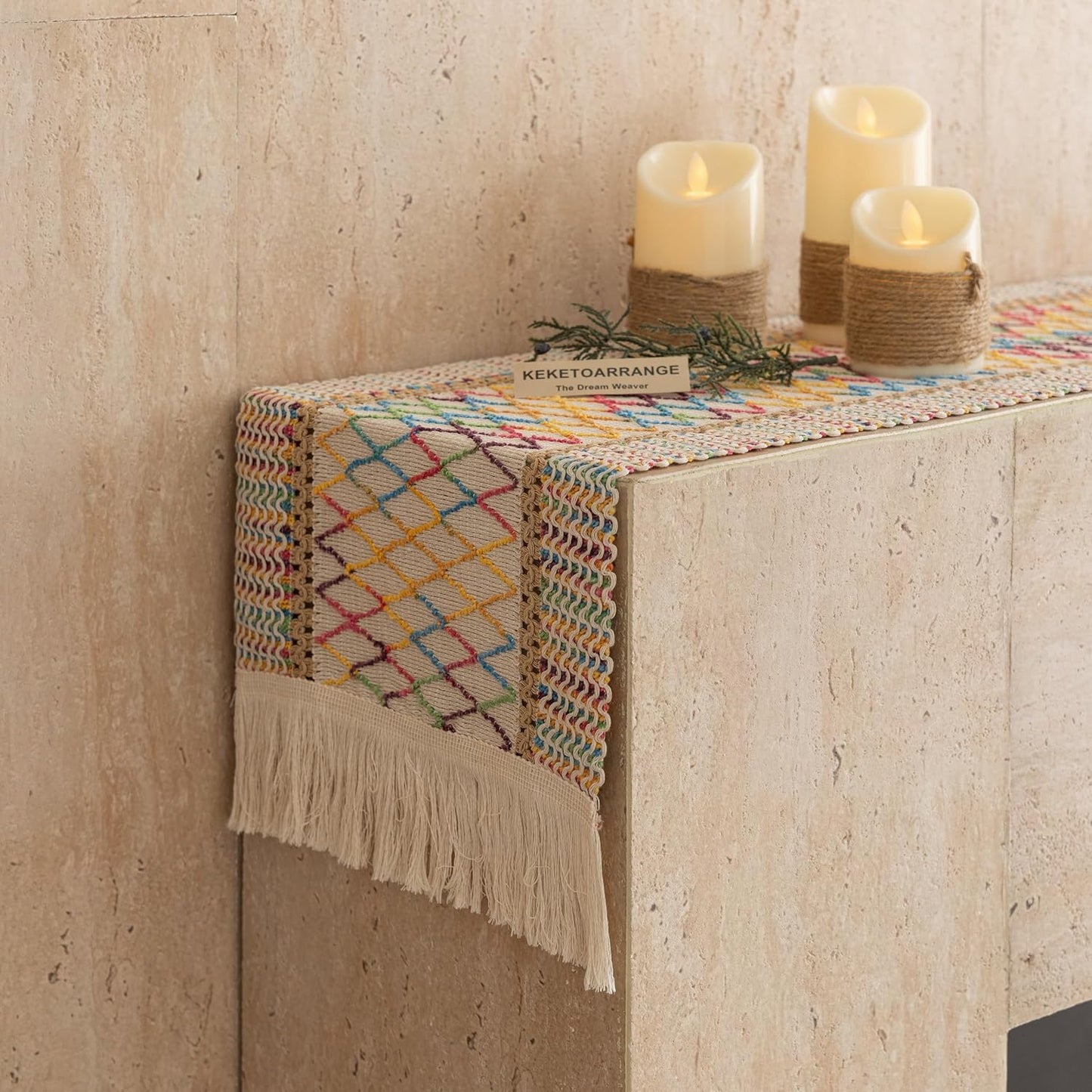 Keketoarrange Boho Sage Green Table Runner for Summer Home Decorations 12x72 Inches Farmhouse Small Macrame Woven Burlap Rustic Coffee Dresser Dining Kitchen Centerpiece Bohemian Decor