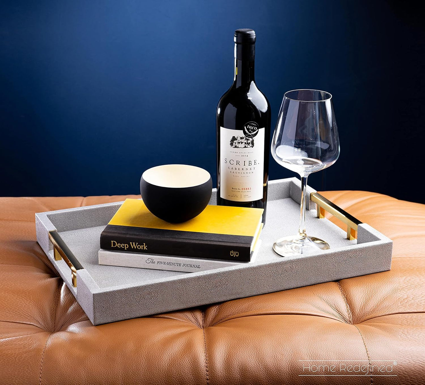 Home Redefined Beautiful Modern Elegant 17.5"x12" Rectangle Classic Black Faux Leather Decorative Tray Ottoman Coffee Table Perfume Living Room Kitchen Serving Tray with Handles for All Occasion's