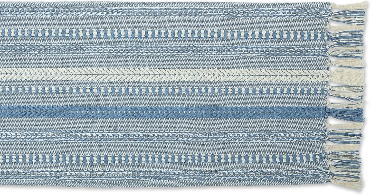 DII Farmhouse Braided Stripe Table Runner Collection, 15x72 (15x77, Fringe Included), Black