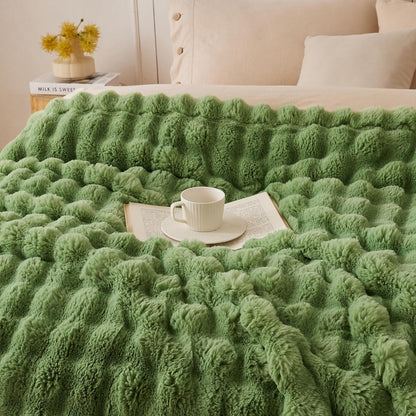 COOVA Faux Fur Throw Blanket for Couch, Cozy Soft and Fuzzy Plush Rabbit Fur Bubble Blanket for Sofa Bedroom Living Room, 50x60 Inches Tie Dye Brown