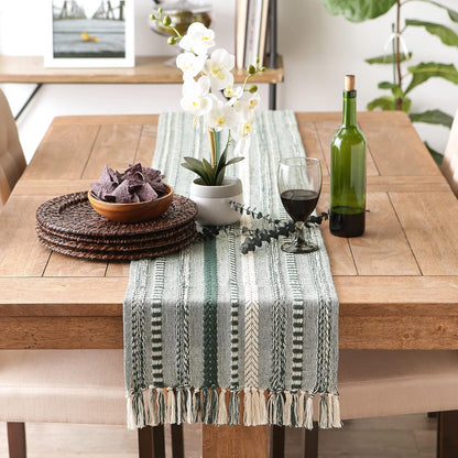 DII Farmhouse Braided Stripe Table Runner Collection, 15x72 (15x77, Fringe Included), Black