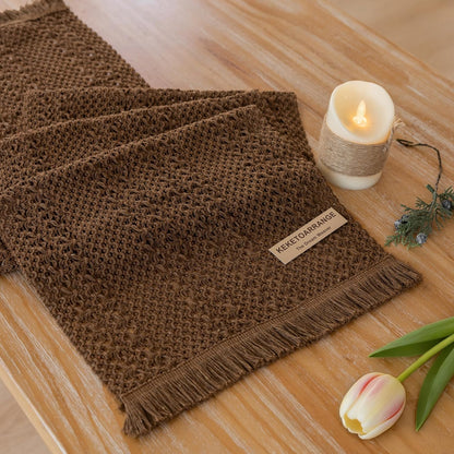 Keketoarrange Boho Sage Green Table Runner for Summer Home Decorations 12x72 Inches Farmhouse Small Macrame Woven Burlap Rustic Coffee Dresser Dining Kitchen Centerpiece Bohemian Decor