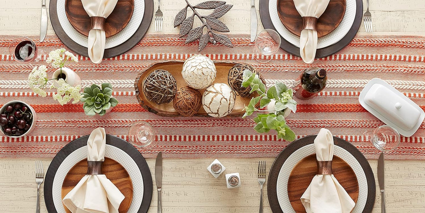 DII Farmhouse Braided Stripe Table Runner Collection, 15x72 (15x77, Fringe Included), Black