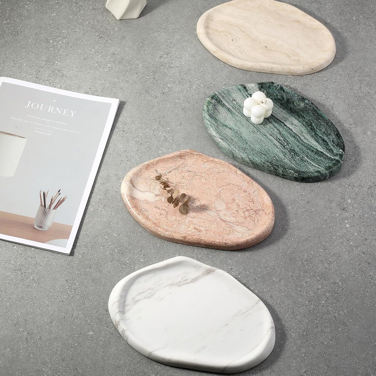 Koville Luxurious Natural Marble Vanity Tray, Cloud Shape Serving Stone Key Tray for Home Decor, 10" x 7" Marble Storage Trays for Bathroom, Stone Plate Holder for Perfume, Candle and Jewelry
