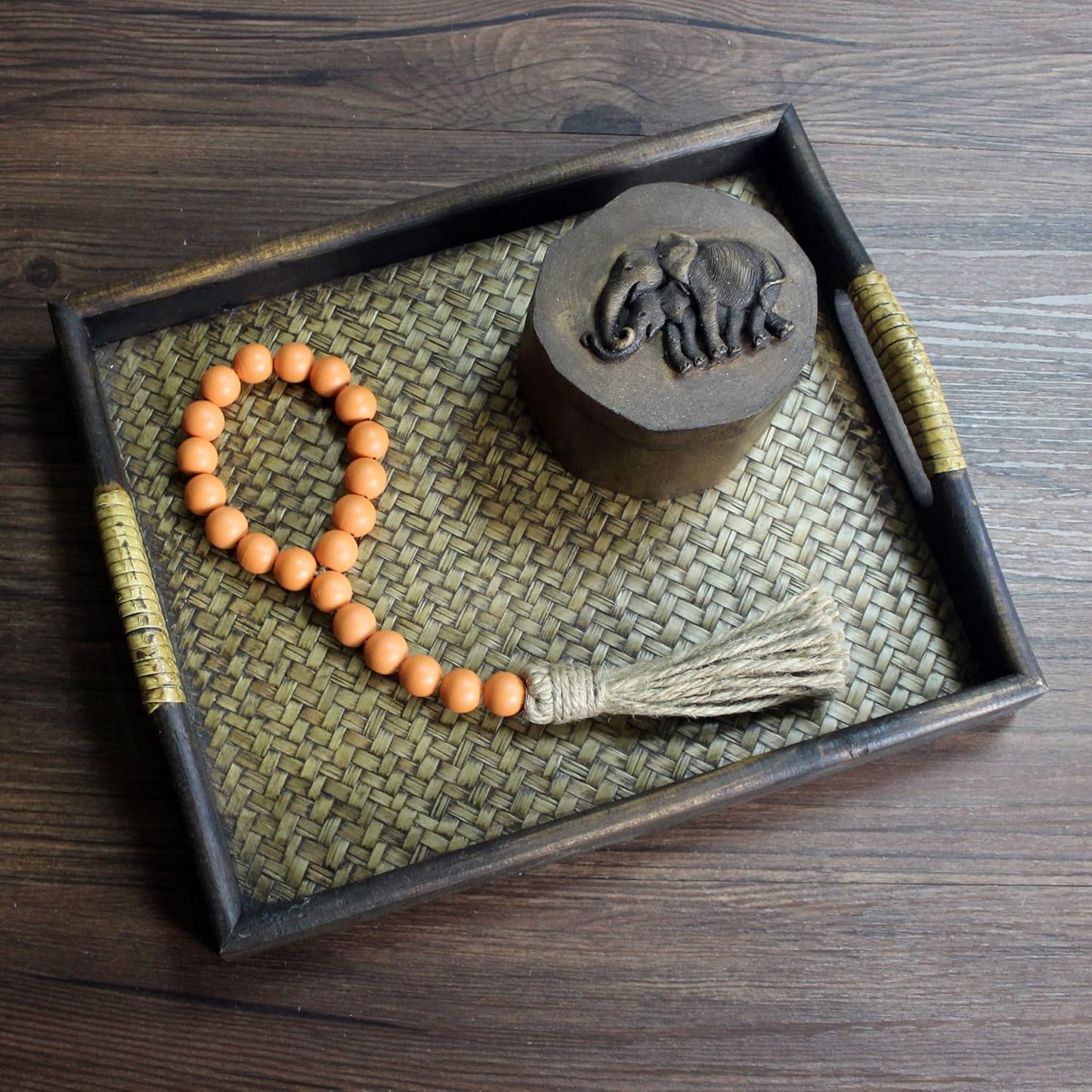 CVHOMEDECO. Wood Beads Garland with Tassels 3 PCS Farmhouse Rustic Wooden Prayer Bead String Wall Hanging Accent for Home Festival Decor. Natural