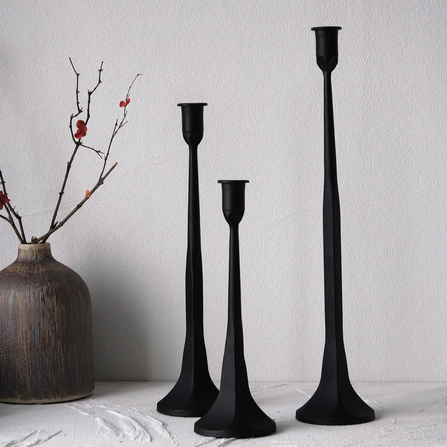 Denique Iron Taper Candle Holder Set of 3, Gold Candlestick Holders Decorative Candle Stand, Tapered Candle Holders Tall Set for Wedding, Dining Table, Home Decoration (Gold)
