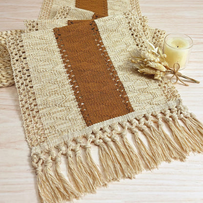 FEXIA Boho Table Runner for Thanksgiving Fall Christmas Home Decor with Tassels 72 Inches Long Pottery barn Furniture Farmhouse Rustic Macrame Burlap Table Decoration for Living Room (12x72 Inches)