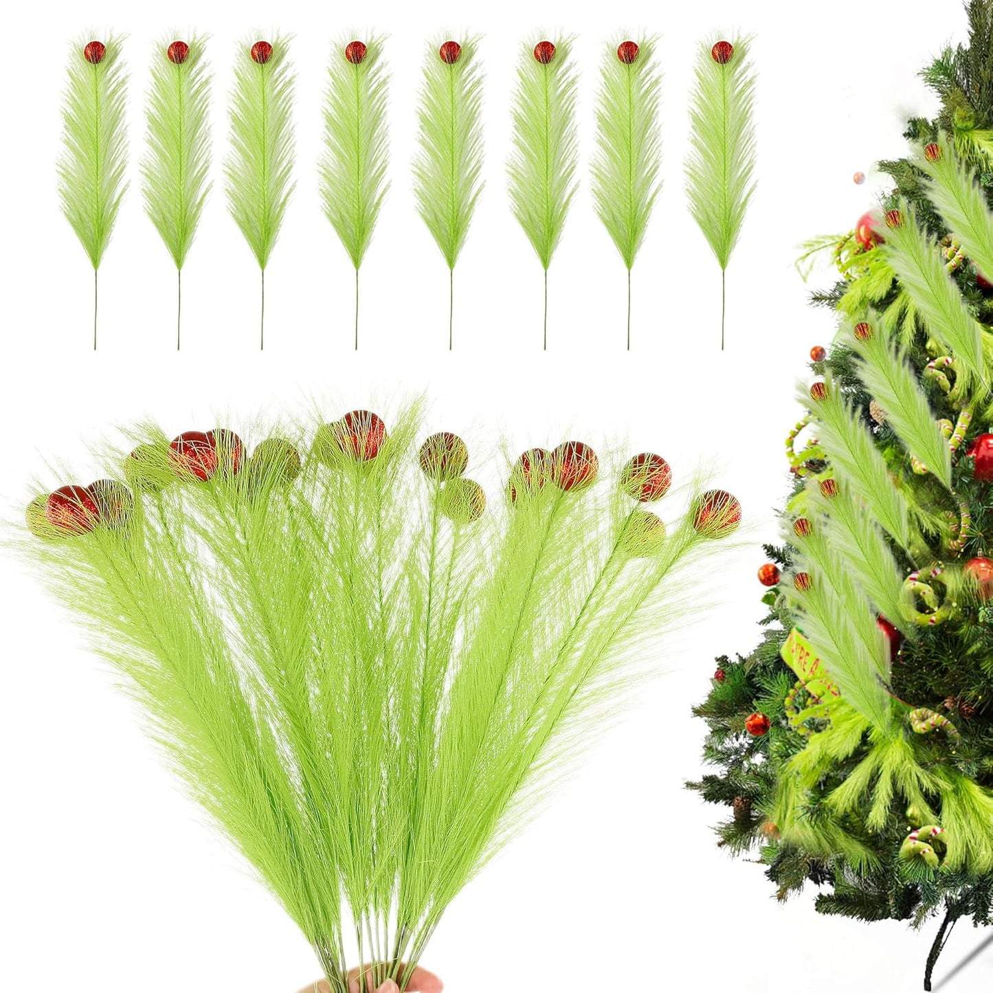 20Pcs Navy Blue Gradient and White Faux Pampas Grass Decor, 21.7"" Pompas Grass Flower Arrangement and Vase Filler for Boho Home Wedding Decoration, Black