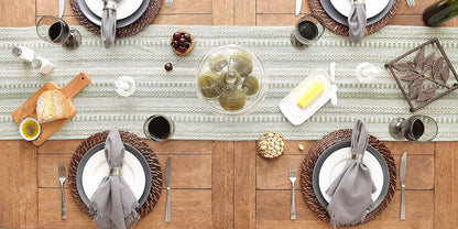 DII Farmhouse Braided Stripe Table Runner Collection, 15x72 (15x77, Fringe Included), Black