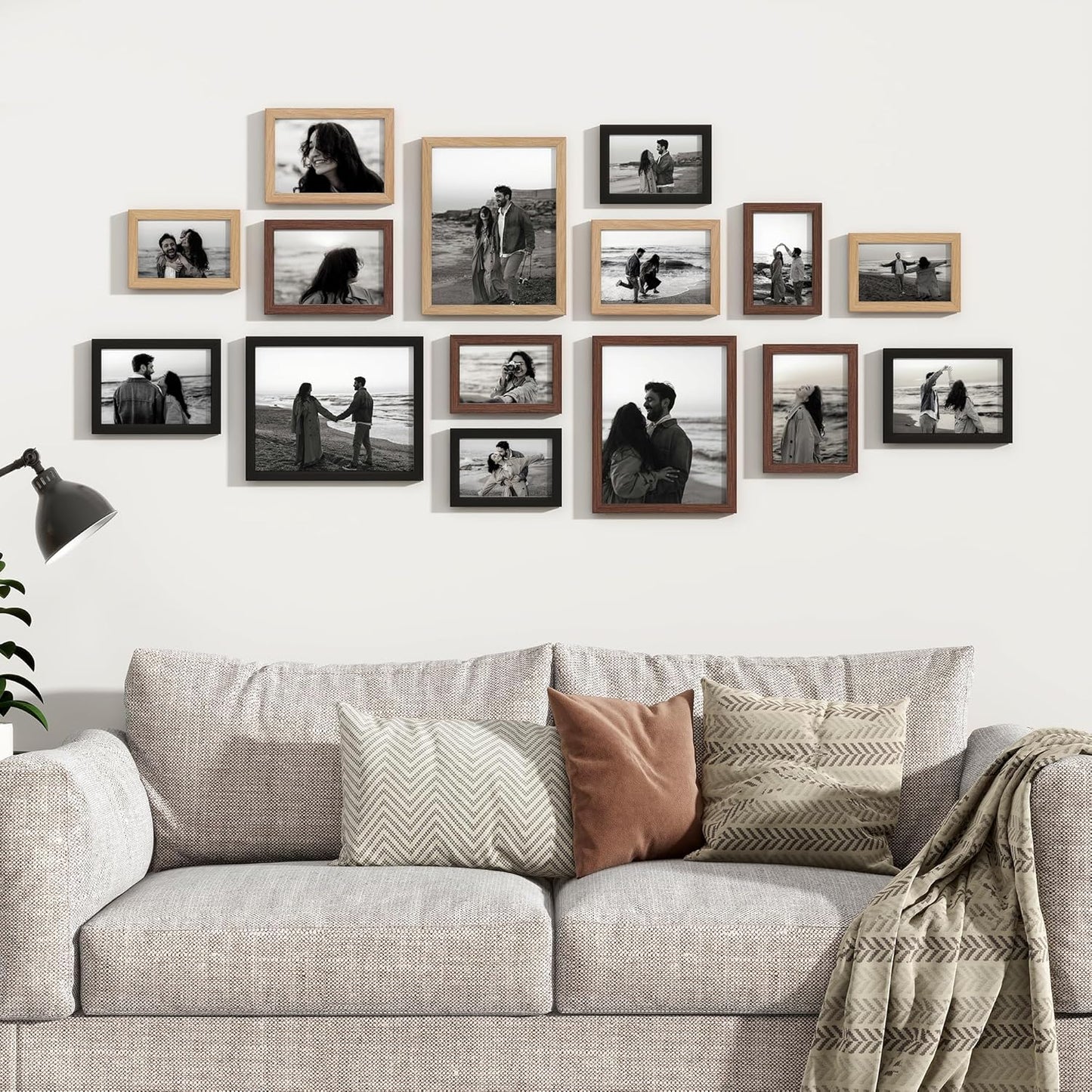 Venusmiles 15 Pack Picture Frames Collage Wall Decor, Gallery Frame Set for Wall Mounting or Tabletop Display, Multi Sizes Including 3pcs 8x10, 6pcs 5x7, 6pcs 4x6, Oak
