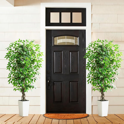 Artificial Ficus Tree 6FT Faux Plants Indoor Tall Fake Plants with White Planter, Green Lifelike Lush Fake Ficus Tree for Home Living Room Bedroom Outdoor Balcony House Office Decor